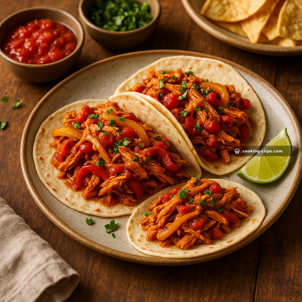 Slow Cooker Shredded Chicken Ropa Vieja–Style Soft Tacos — Dinner recipe