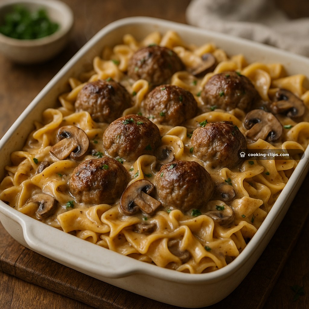 Beef Stroganoff Meatball Bake