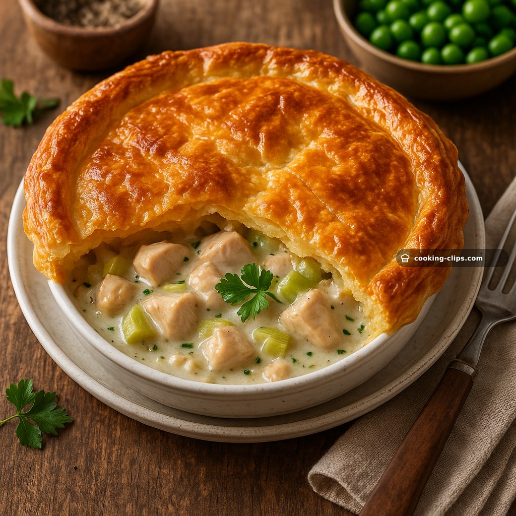 Chicken & Leek Pie with Golden Puff Pastry Lid — Dinner recipe