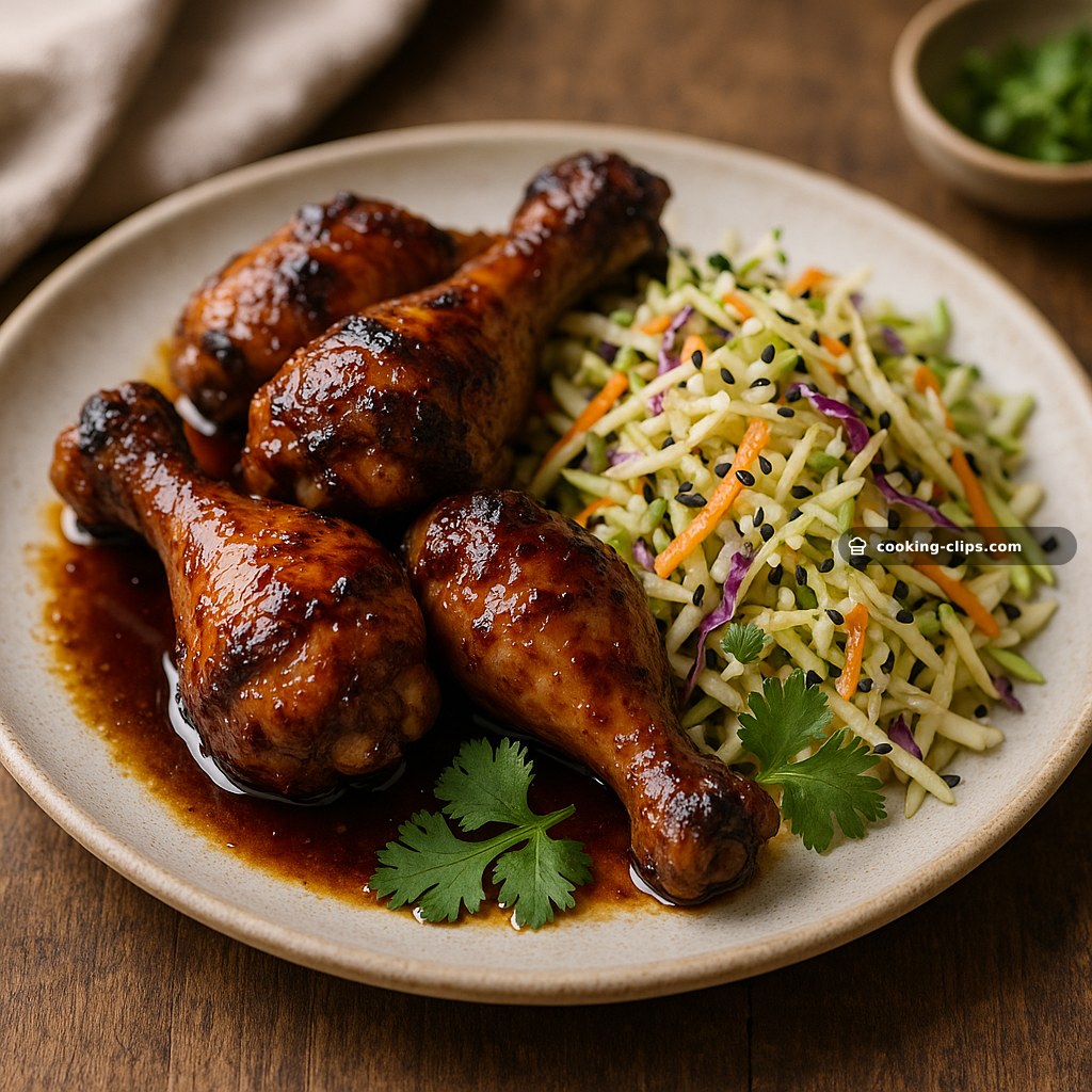 Sticky Honey Soy Chicken Drumsticks with Sesame Slaw