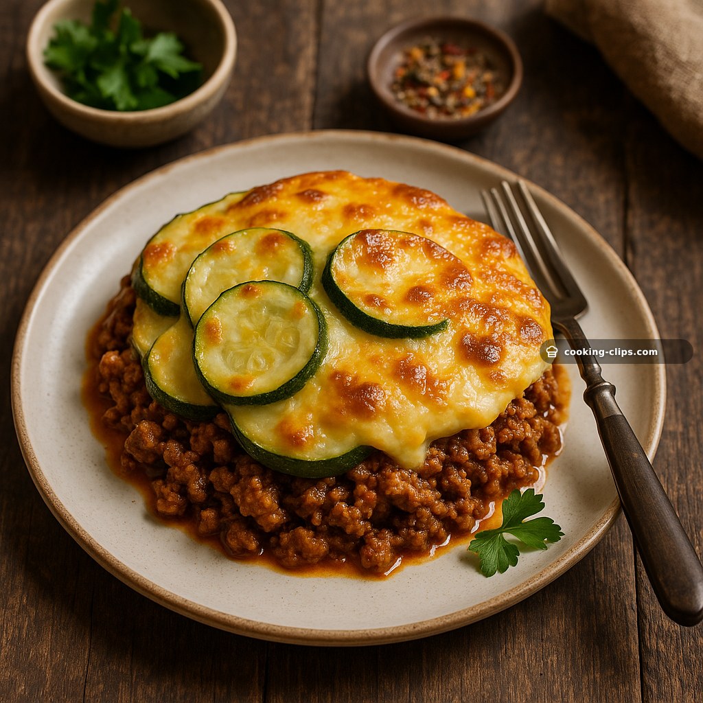 Zucchini & Ground Beef Creamy Bake with Golden Cheese Crust — Dinner recipe