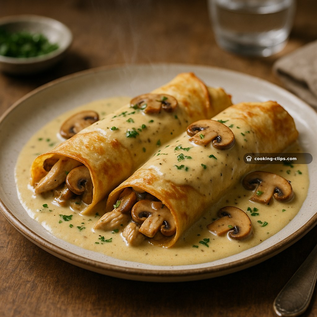 Chicken & Mushroom Crêpes with Creamy Dijon Sauce — Dinner recipe