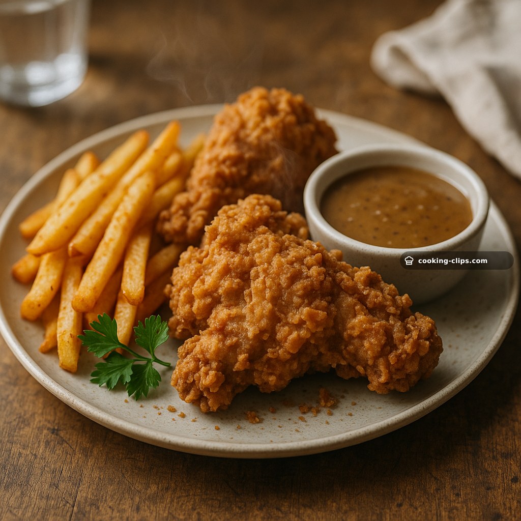 Cheats Homemade KFC-Style Fried Chicken, KFC-Style Fries (with “KFC Salt”) & Quick Pepper Gravy — Dinner recipe