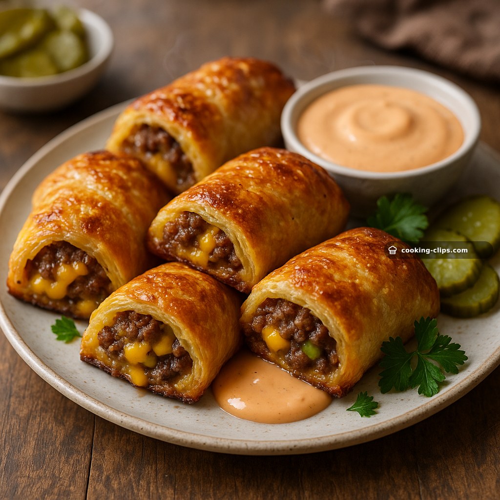 Cheeseburger Sausage Rolls with Special Sauce