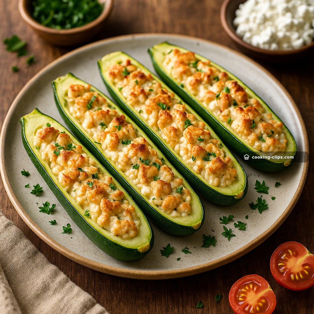Baked Chicken & Cottage Cheese Zucchini Boats — Dinner recipe