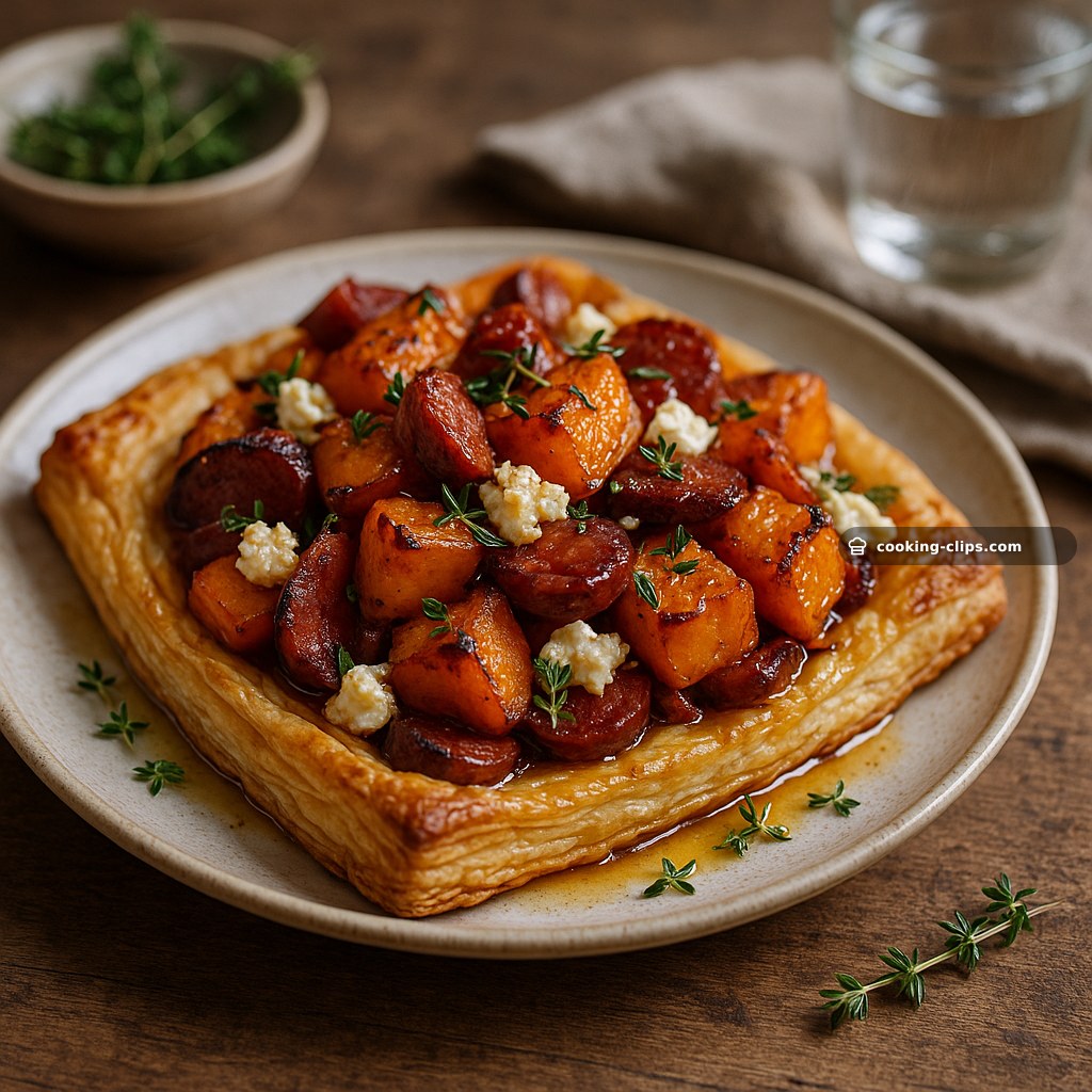Roast Pumpkin, Chorizo & Feta Tart