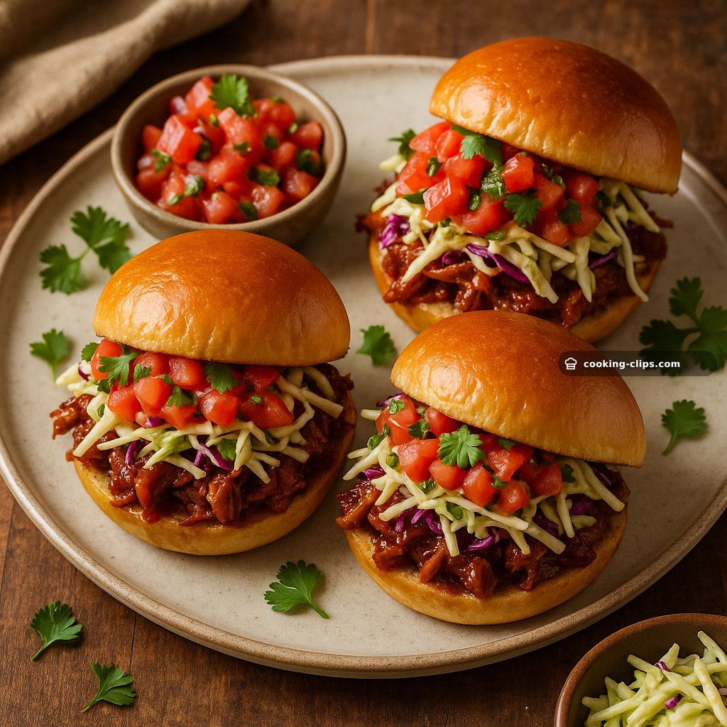 BBQ Pork Sliders with Crunchy Coleslaw & Fresh Tomato Salsa — Lunch recipe