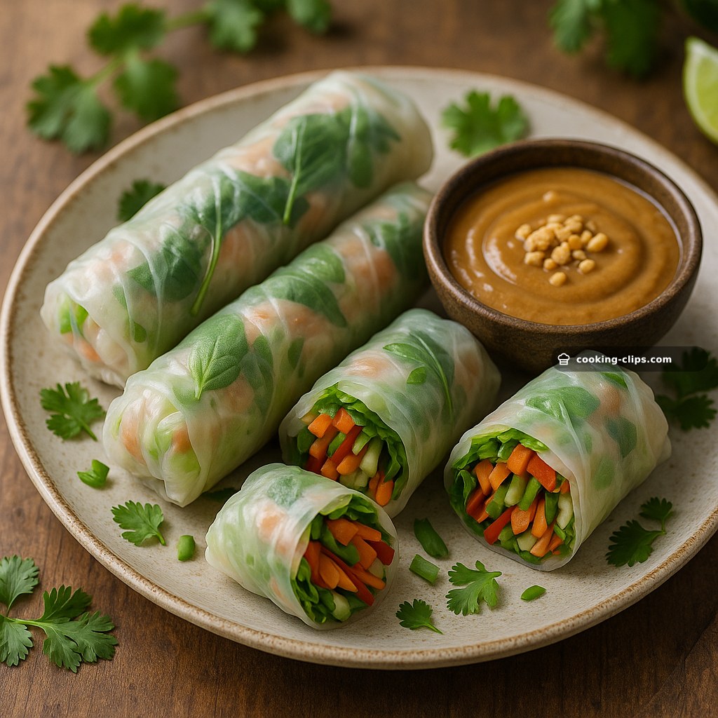 Vietnamese-Style Vegetable Spring Rolls with Peanut Hoisin Dipping Sauce