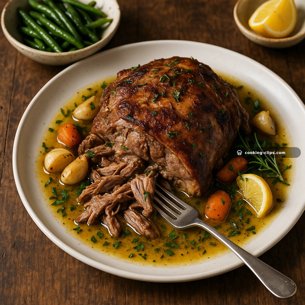 Slow-Roasted Lamb Shoulder with Natural Garlic Juices — Dinner recipe