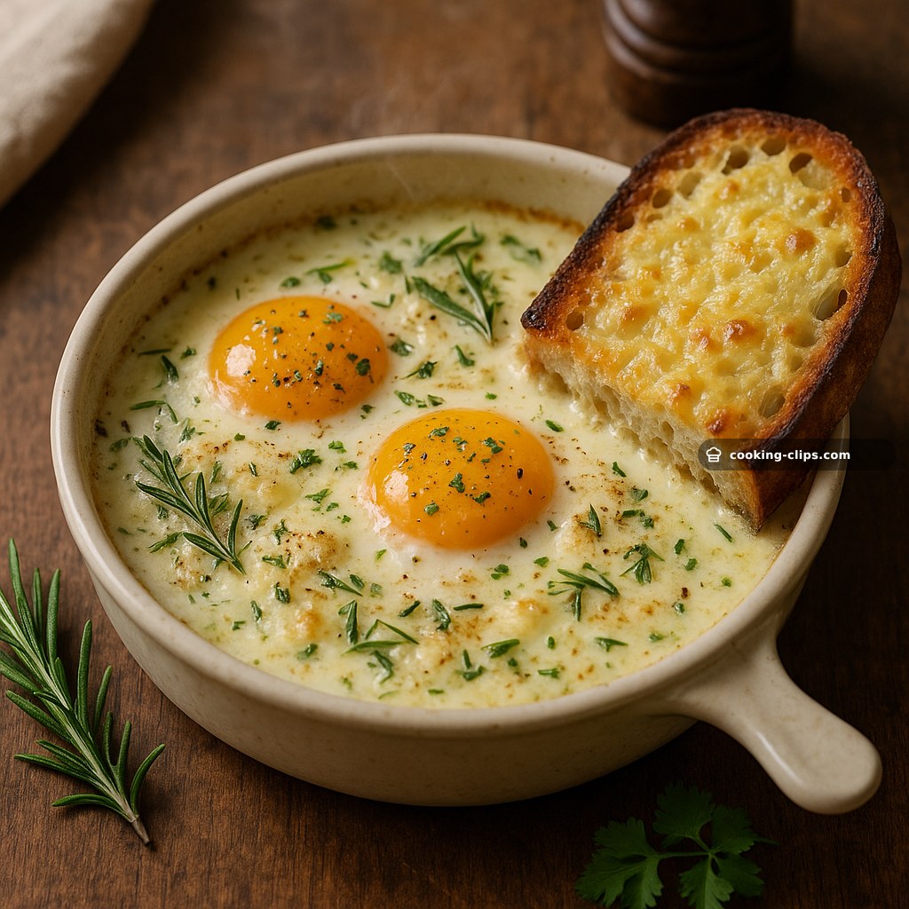 Oeufs au Plat Bressane (Eggs Baked in Cream) with Gruyère Toast — Breakfast recipe