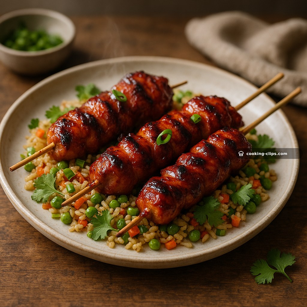 Char Siu Chicken Skewers with Fried Rice Salad