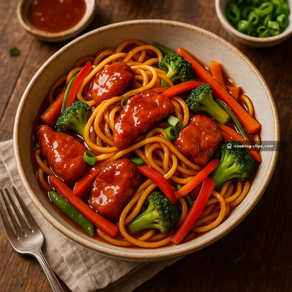 Sweet and Sour Pork Noodles with Crunchy Veggies — Dinner recipe