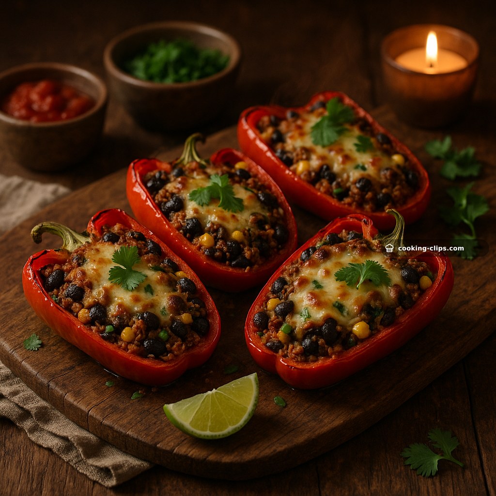 Pimientos Rellenos de Quinoa con Frijoles Negros y Queso
