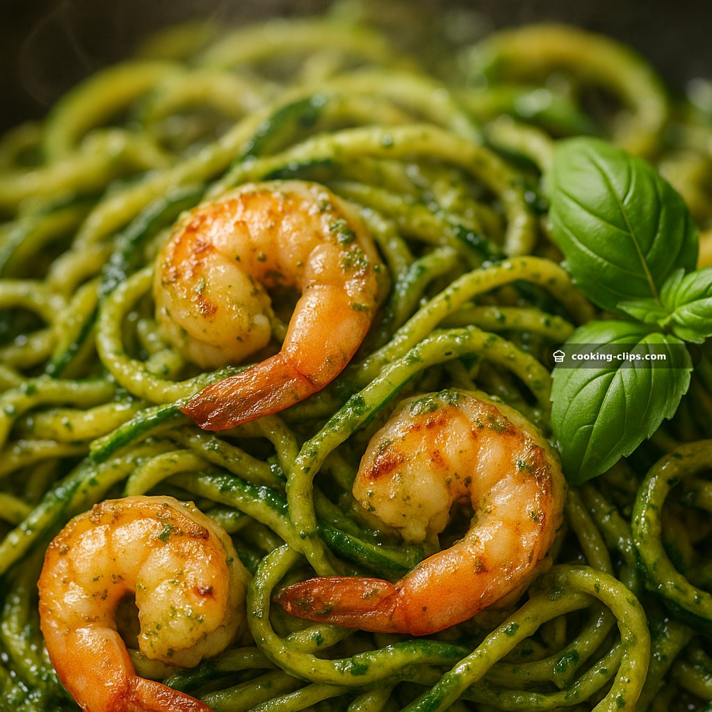 Zoodles al Pesto con Gamberi