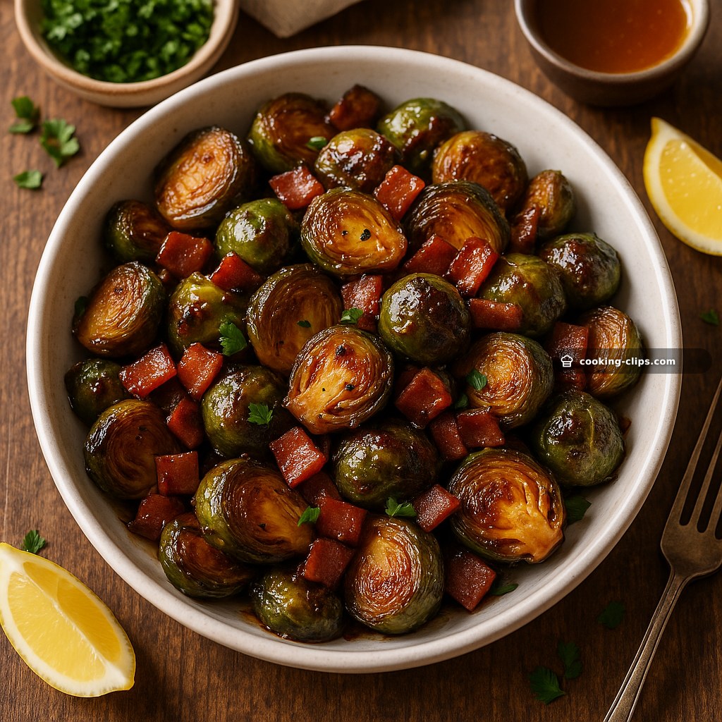 Honey-Glazed Roasted Brussels Sprouts with Turkey Bacon — Dinner recipe