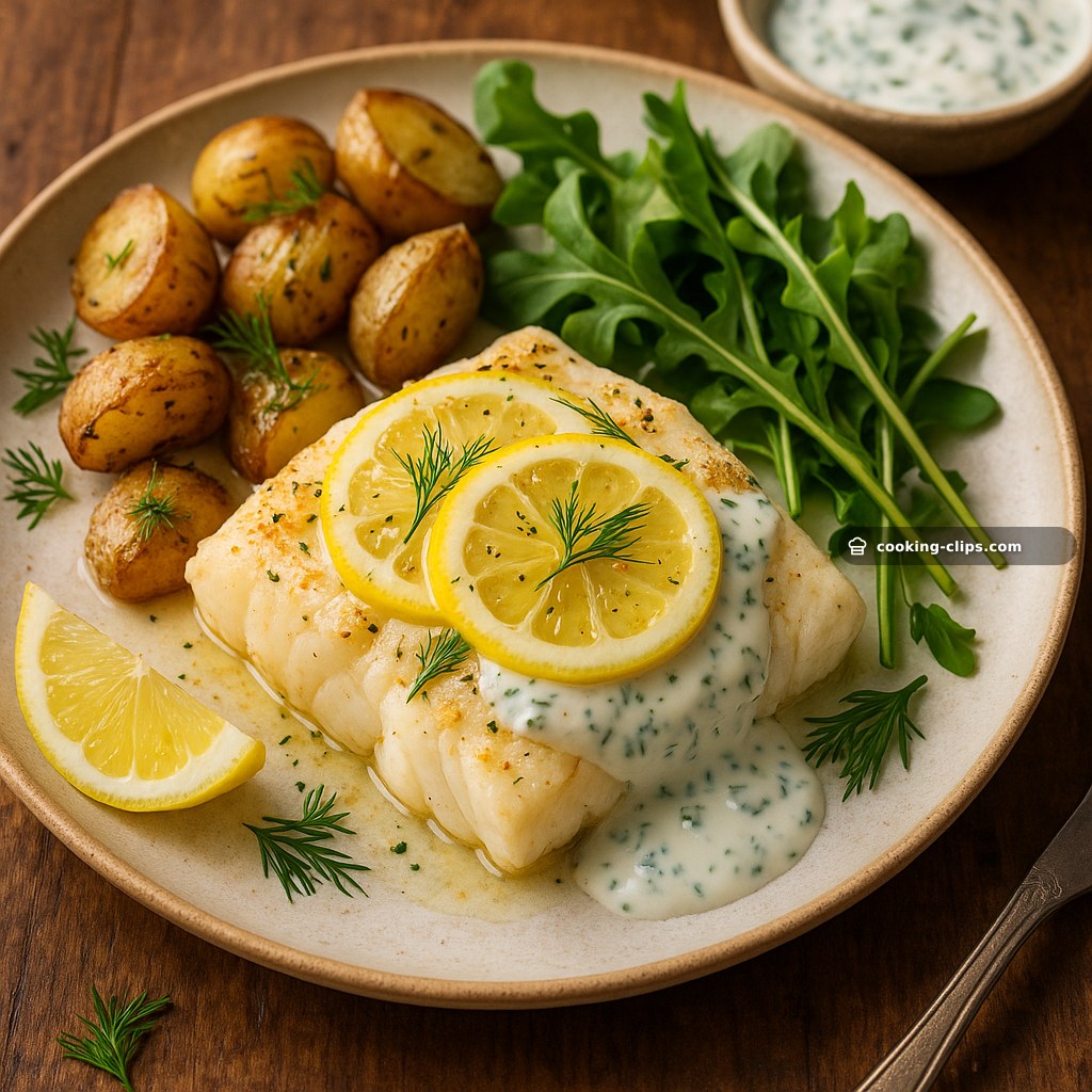 Baked Cod with Lemon, Dill & Yogurt Herb Sauce — Dinner recipe