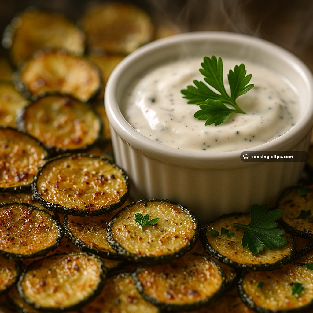 Oven-Baked Zucchini Chips with Quick Ranch Dip