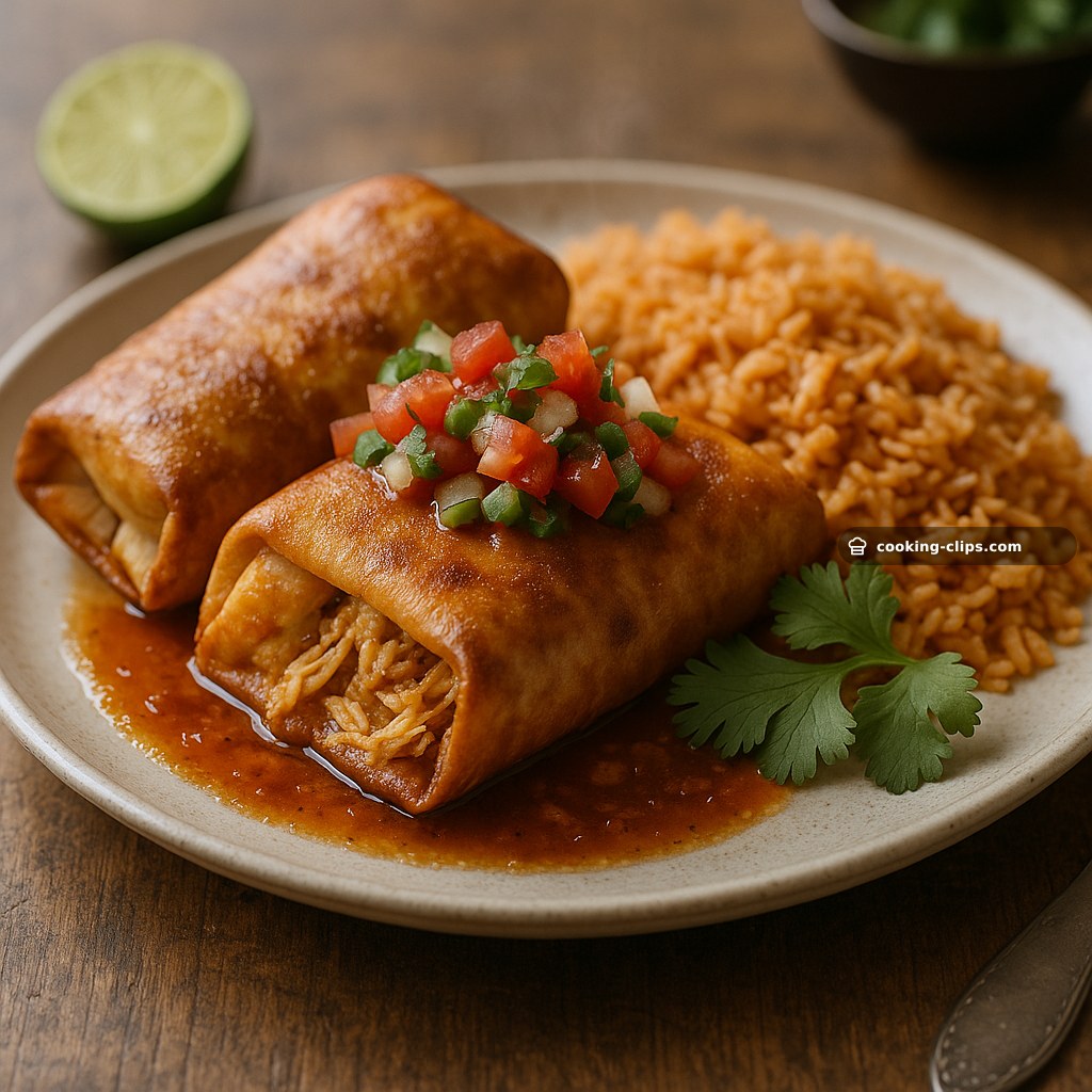 Chicken Chimichangas with Fresh Salsa and Mexican Red Rice — Dinner recipe