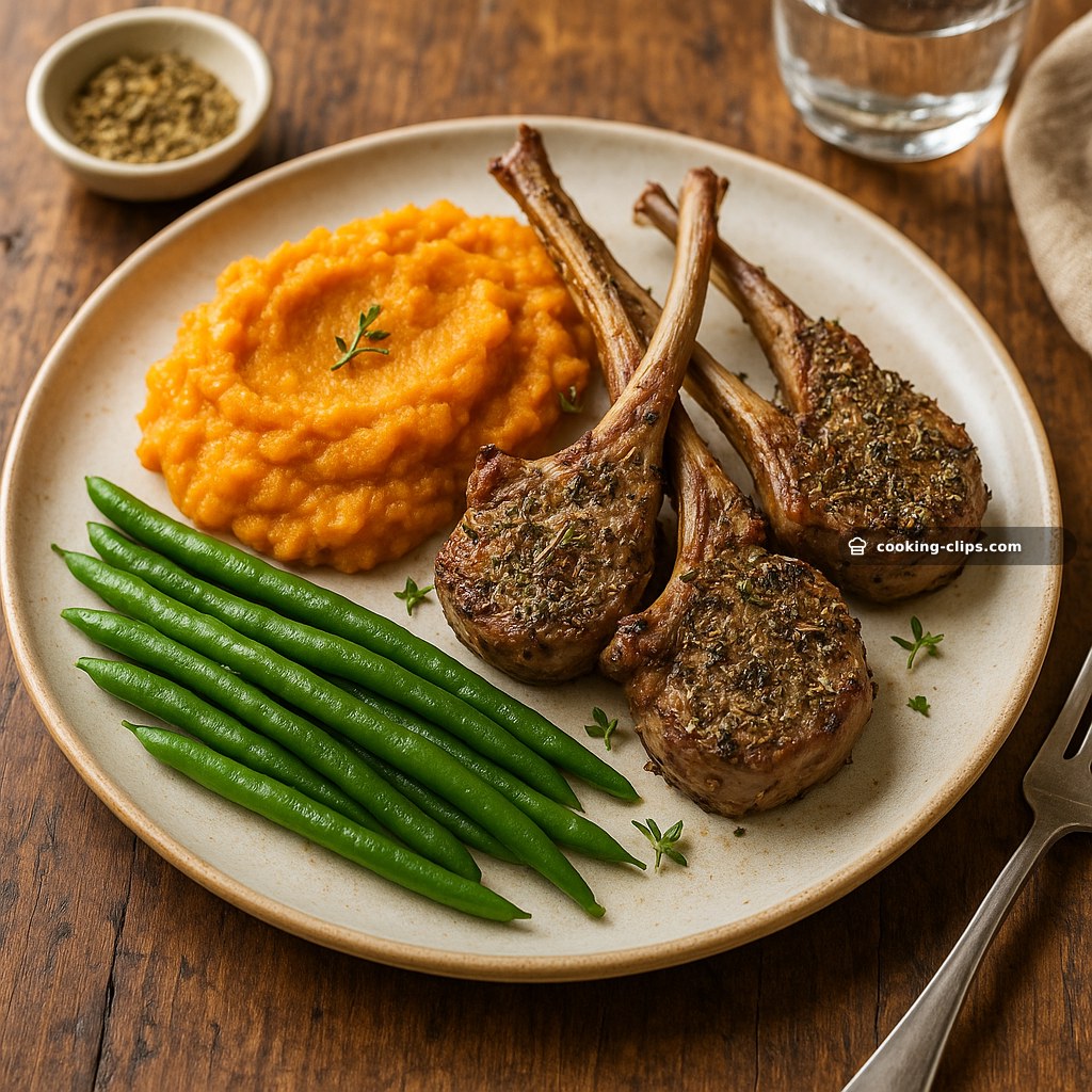 Herbes de Provence Baked Lamb Cutlets with Carrot–Potato Mash & Tender Green Beans — Dinner recipe