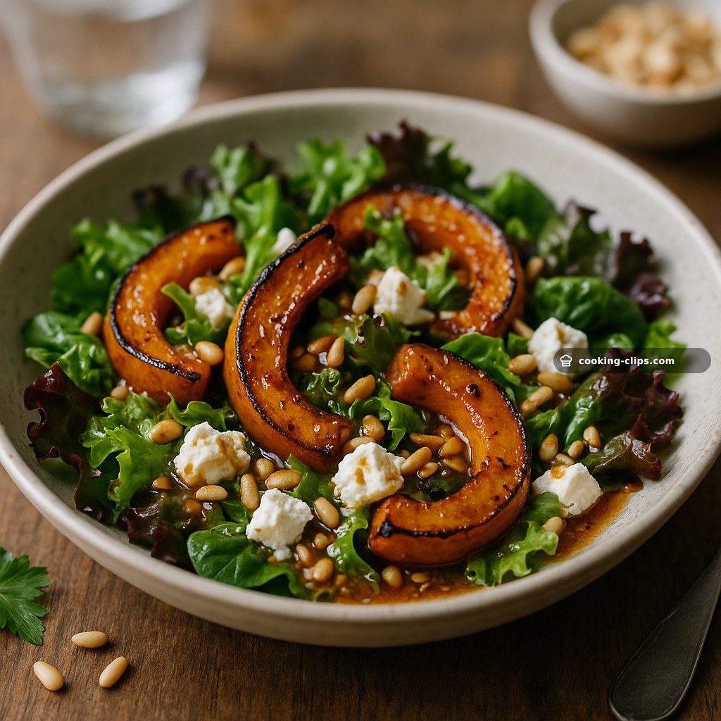 Roasted Pumpkin & Feta Salad with Toasted Pine Nuts and Garlic-Ginger-Sesame Dressing — Lunch recipe