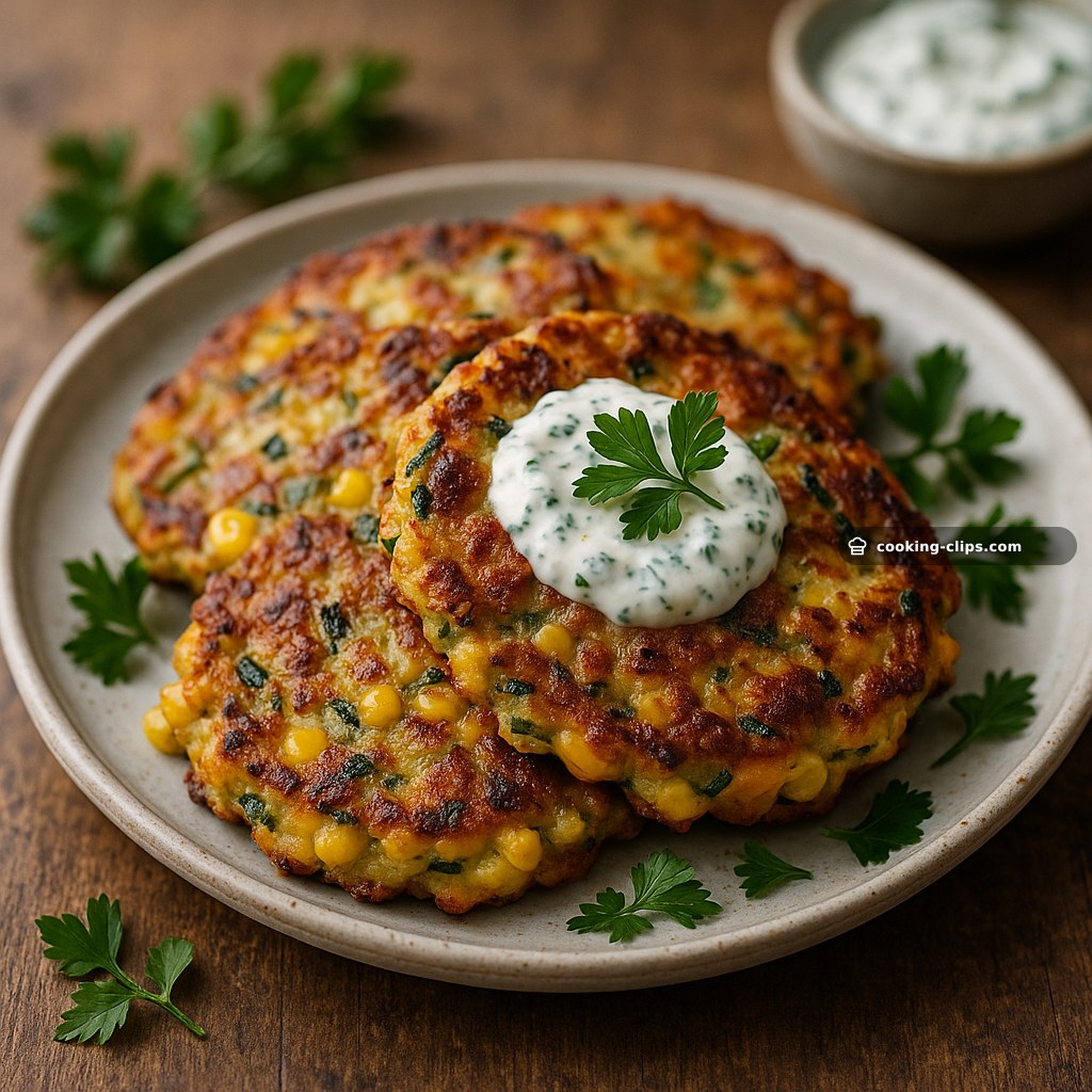 Zucchini, Corn & Halloumi Fritters with Herbed Yoghurt