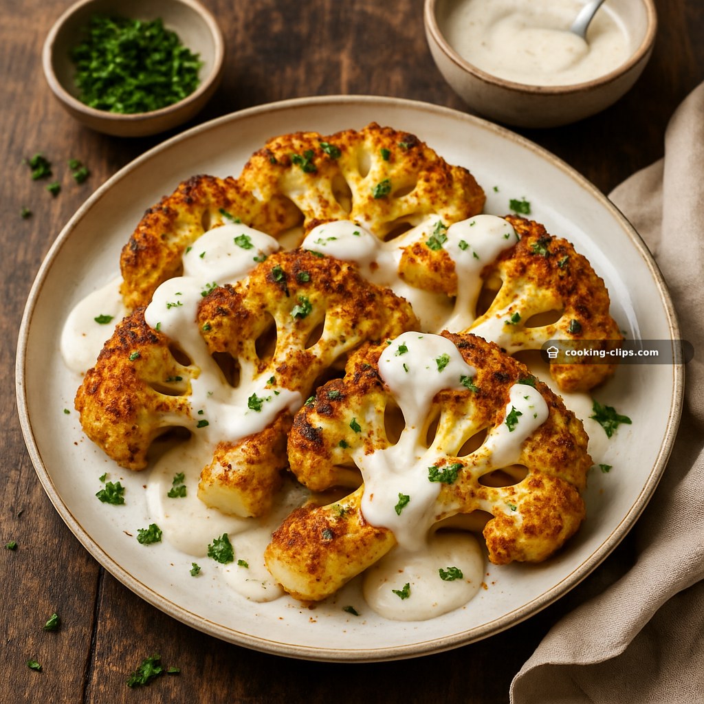 Baked Cauliflower with Garlic Seasoning & Creamy White Sauce Drizzle — Dinner recipe