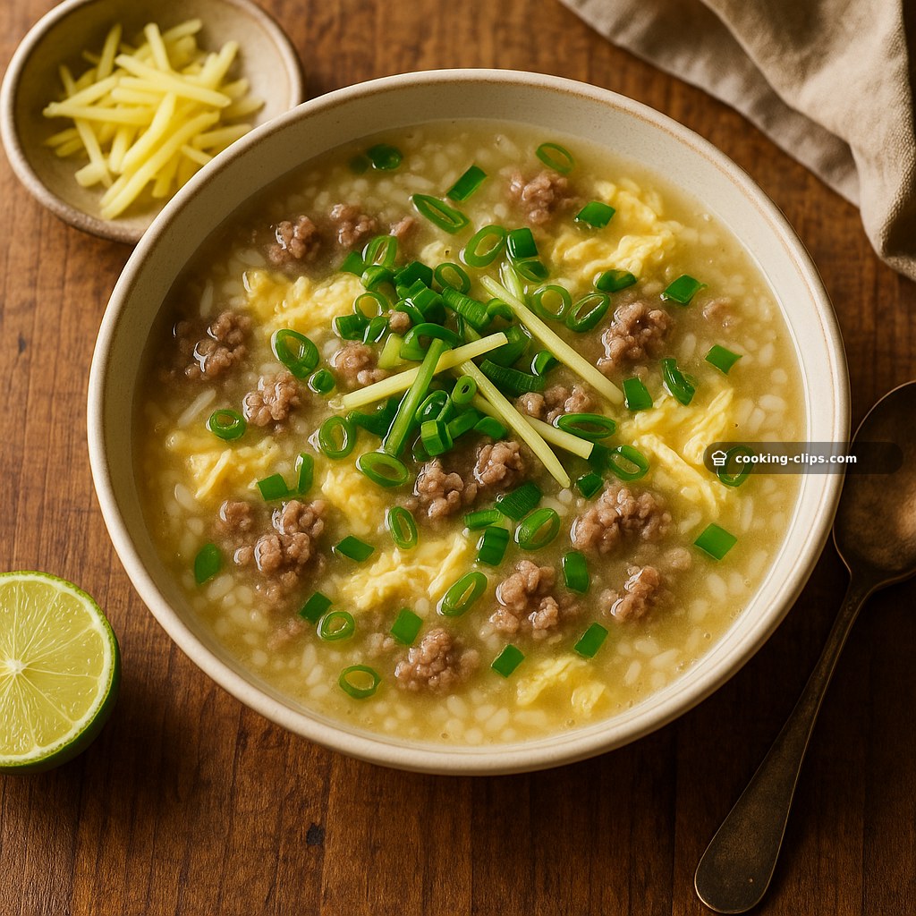 Ginger-Scallion Beef & Egg Drop Rice Soup — Dinner recipe
