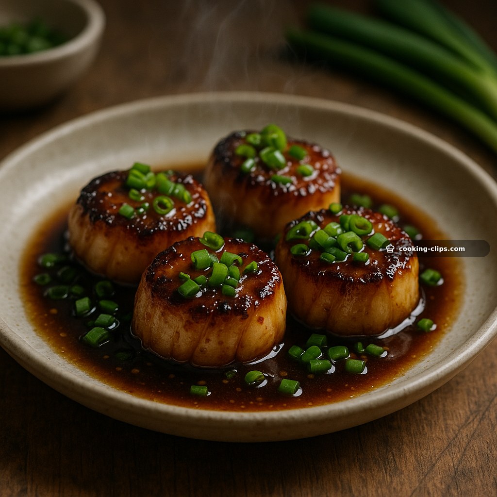 Seared Scallops with Miso-Ginger Sesame Sauce and Spring Onions — Dinner recipe