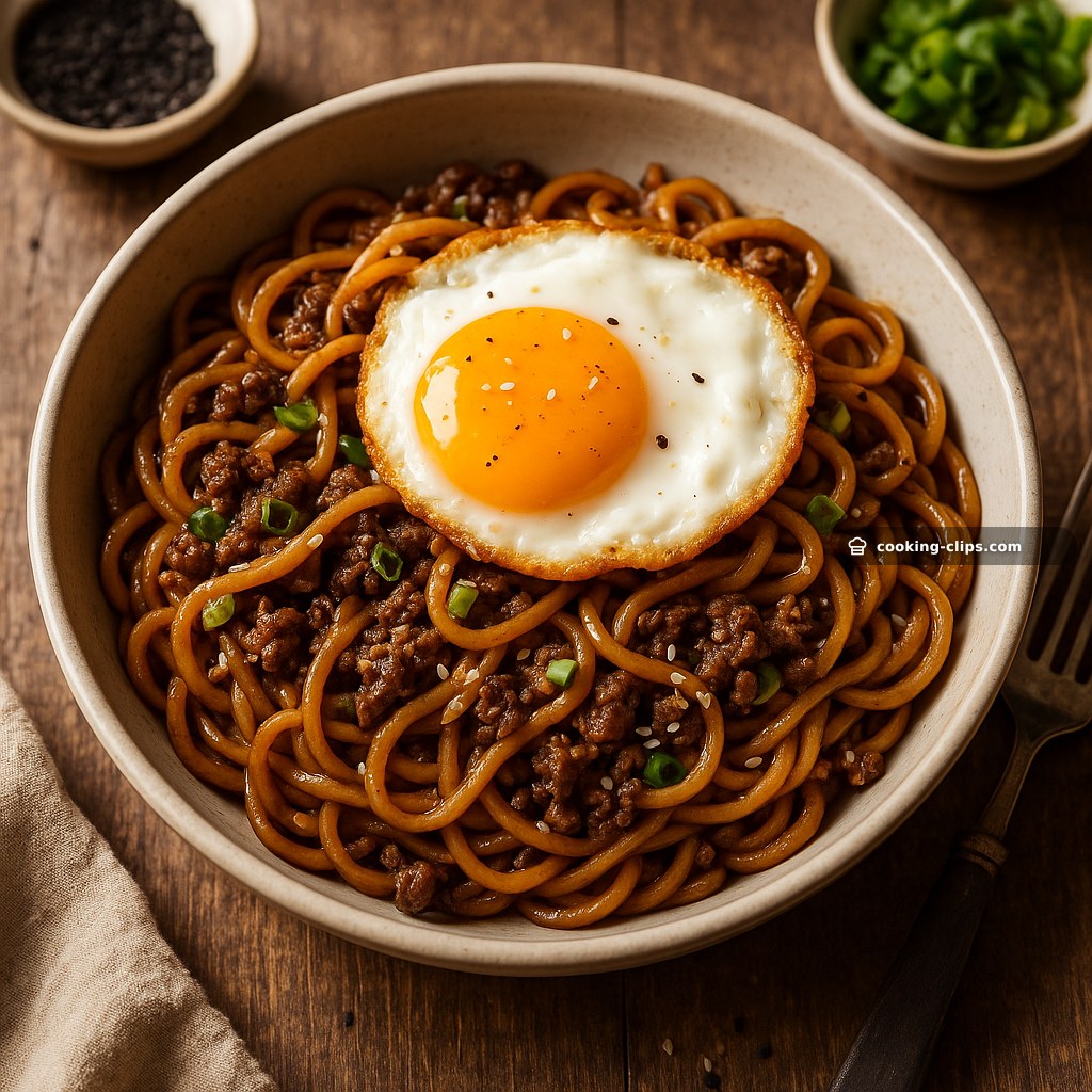Korean Sesame Beef Noodles (with Crispy Fried Egg) — Dinner recipe