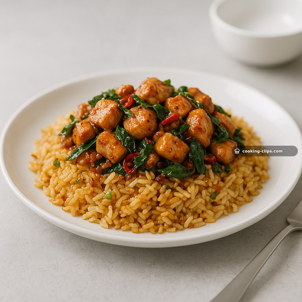 ผัดกะเพราไก่ (Thai Basil Chicken) with Special Fried Rice — Dinner recipe