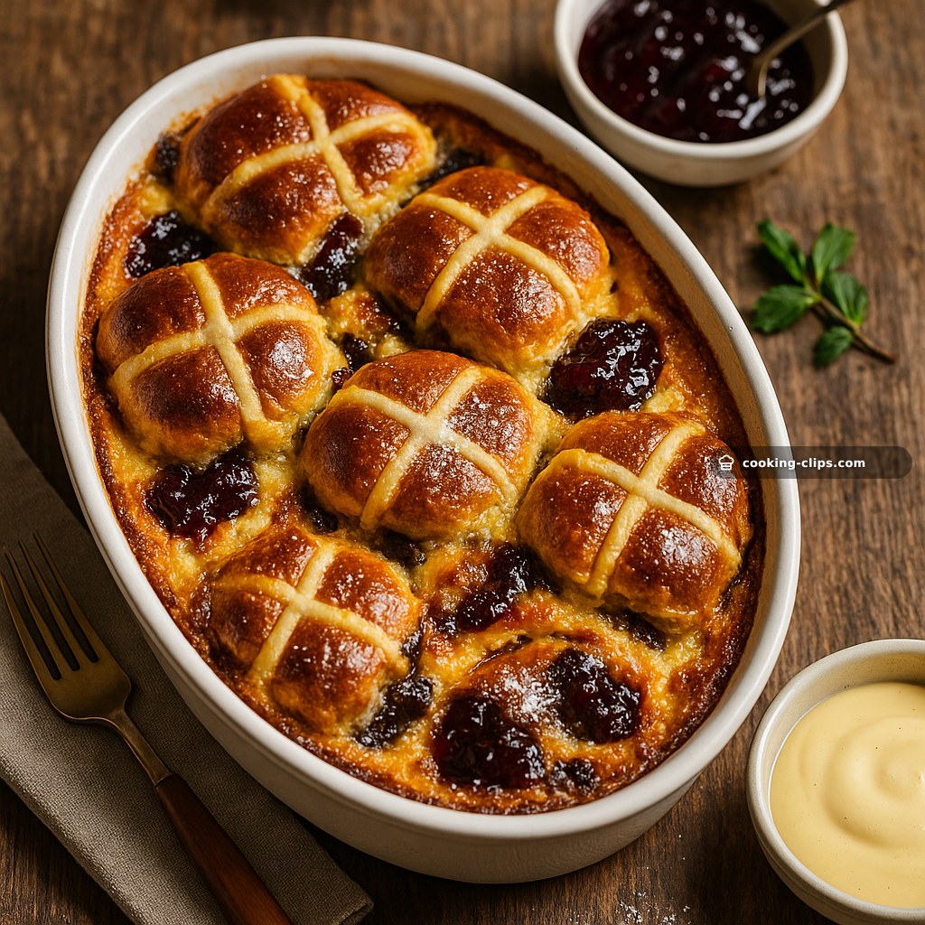 Hot Cross Bun Bread & Butter Pudding (with Chocolate & Cherry Jam) — Dinner recipe
