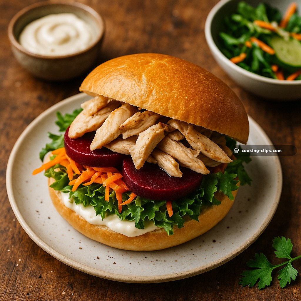 Aussie Chicken, Beetroot & Salad Roll (with Garlic Mayo) — Lunch recipe