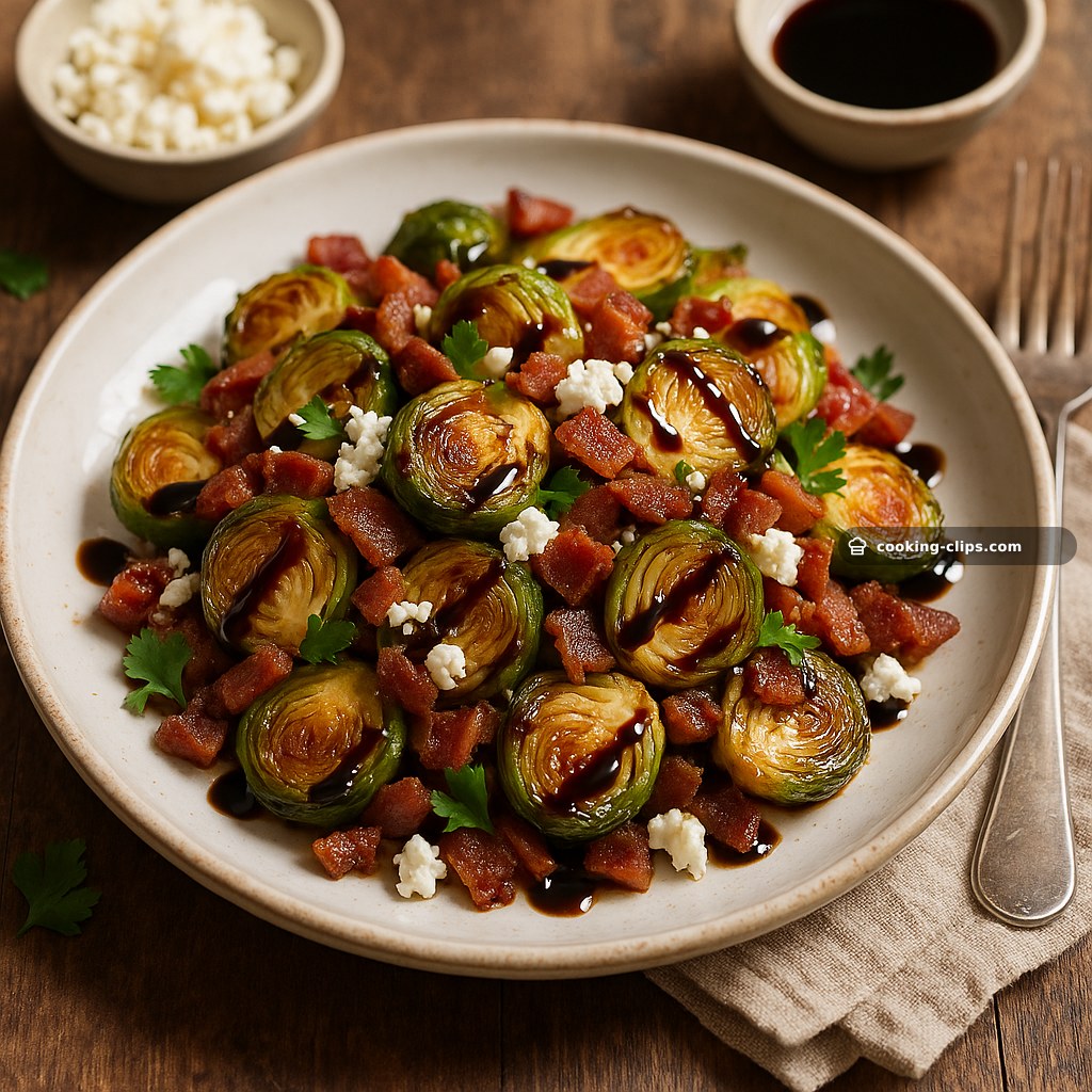 Warm Braised Brussels Sprouts Salad with Bacon, Feta & Balsamic Drizzle — Lunch recipe