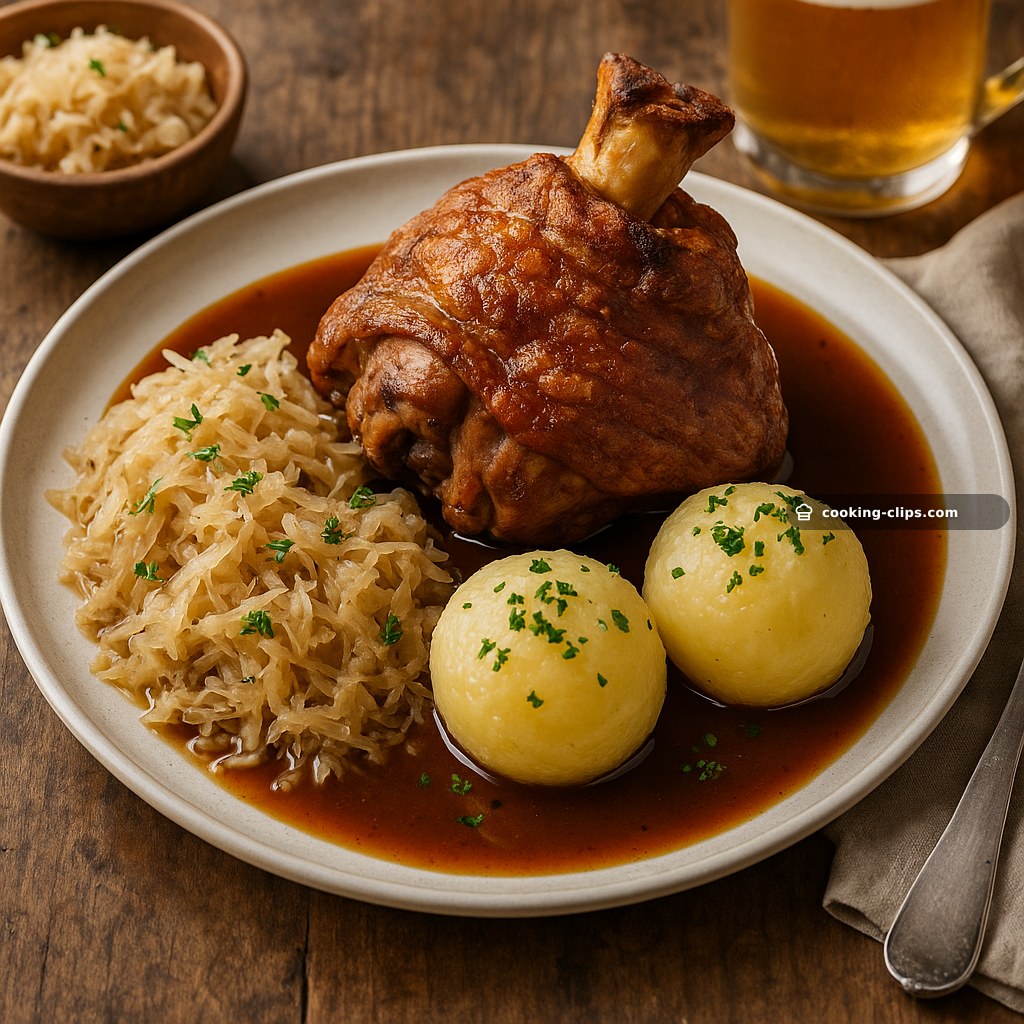 Schweinshaxe-Platte mit Sauerkraut & Kartoffelknödeln — Dinner recipe