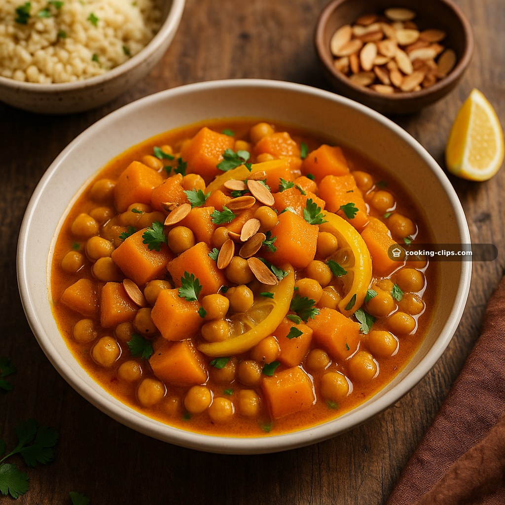Saffron-Infused Squash and Chickpea Tagine with Preserved Lemon and Almonds — Dinner recipe