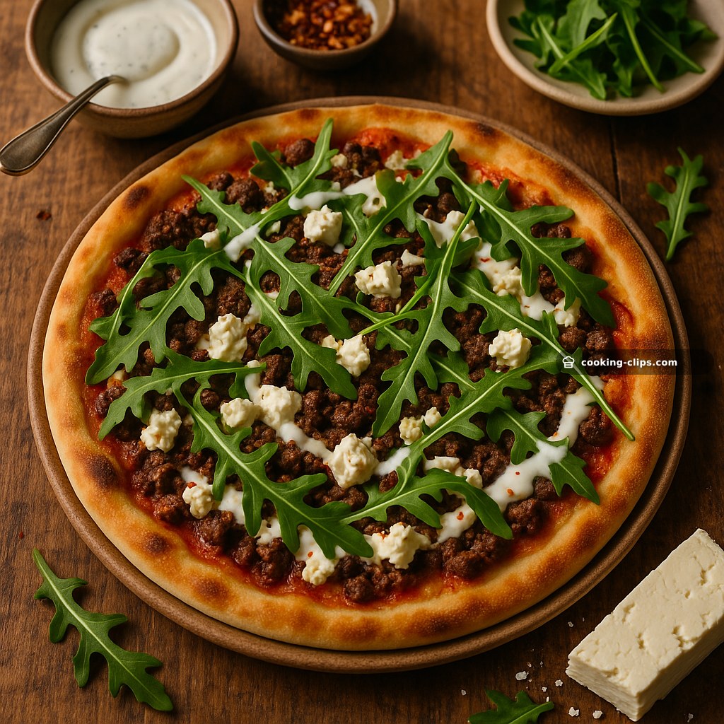 Lamb Pizza with Feta, Rocket & Garlic-Yoghurt Drizzle — Dinner recipe