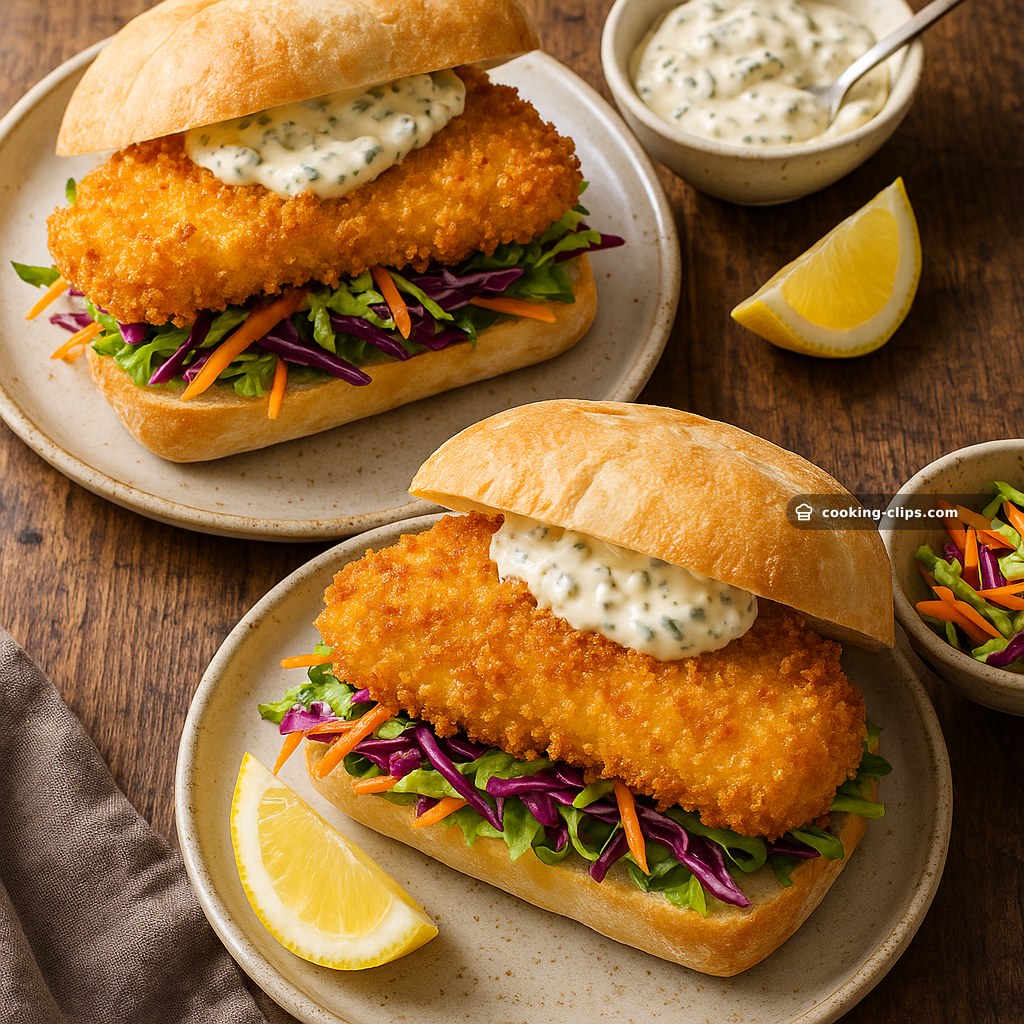 Panko-Crumb Fish Burgers on Turkish Rolls (with Crunchy Salad & Tartar Sauce) — Lunch recipe