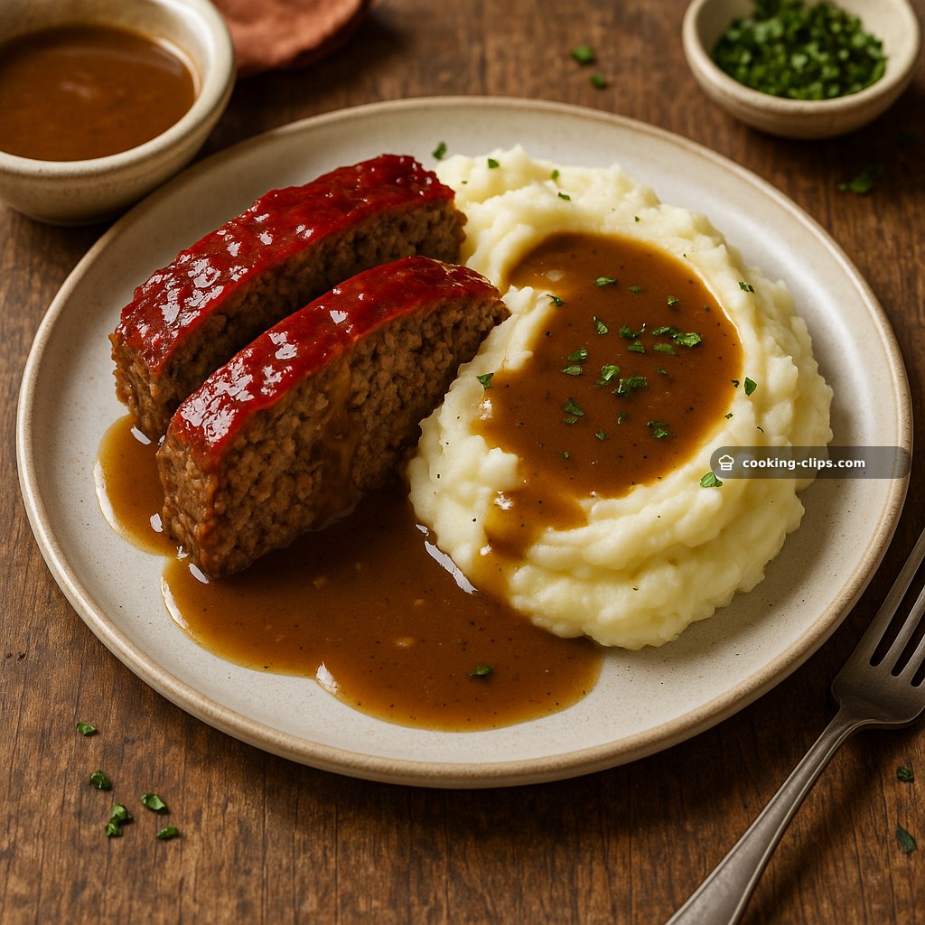 Classic American Meatloaf with Creamy Mashed Potatoes & Pan Gravy — Dinner recipe