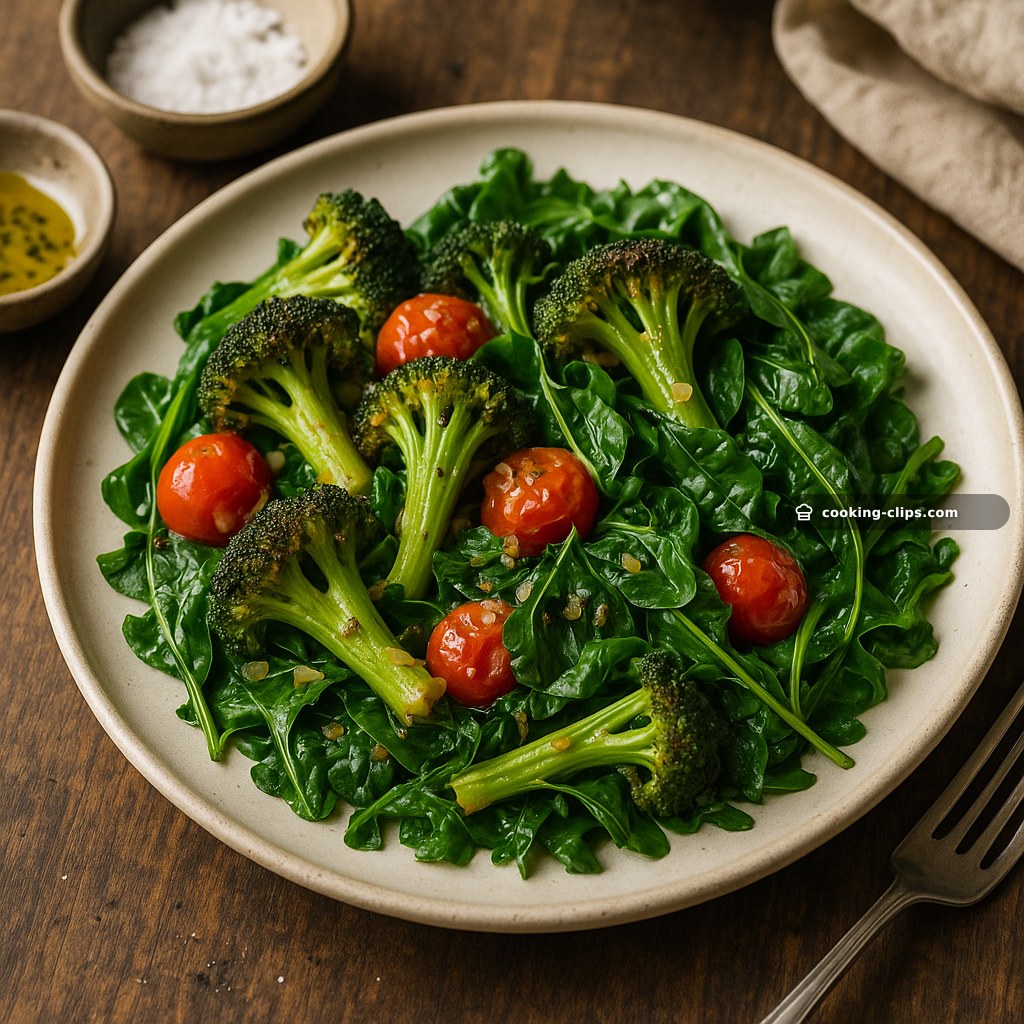 Garlicky Roasted Broccoli & Burst Tomatoes with Baby Kale — Dinner recipe