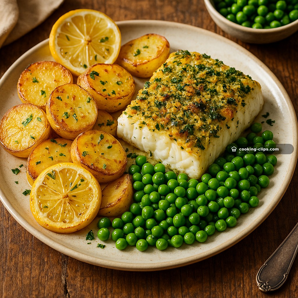 Herb-Crusted Baked Salmon with Lemon-Garlic Potatoes & Green Beans — Dinner recipe