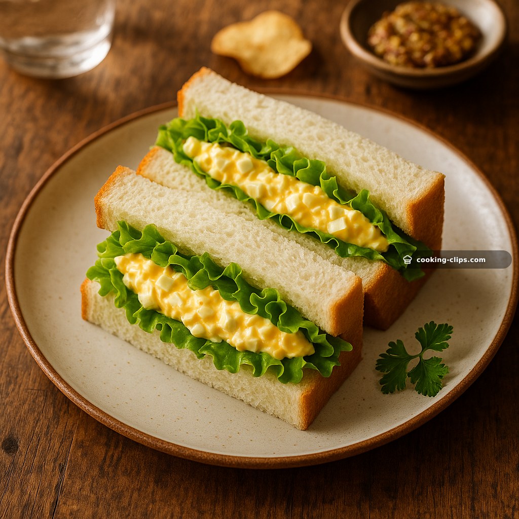 Egg & Lettuce Sandwich on Fluffy White Bread — Lunch recipe