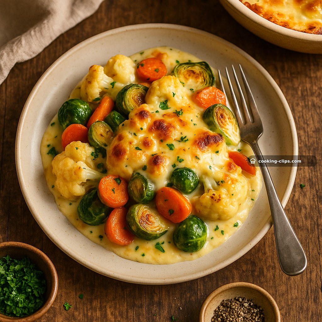 Cauliflower & Seasonal Vegetables Gratin with Creamy Cheesy White Sauce — Dinner recipe