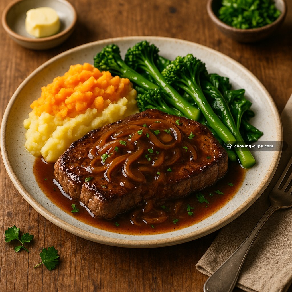 Steak & Onion Gravy with Winter Veg Mash and Greens — Dinner recipe