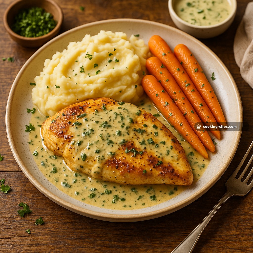 Super Easy Creamy Herb Chicken with Mash & Veges — Dinner recipe