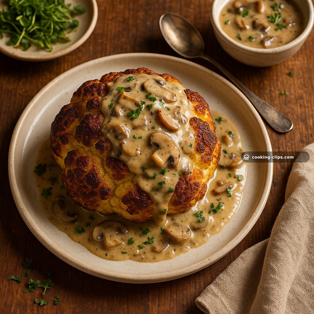 Roast Head of Cauliflower with Silky Mushroom & Gruyère Sauce — Dinner recipe