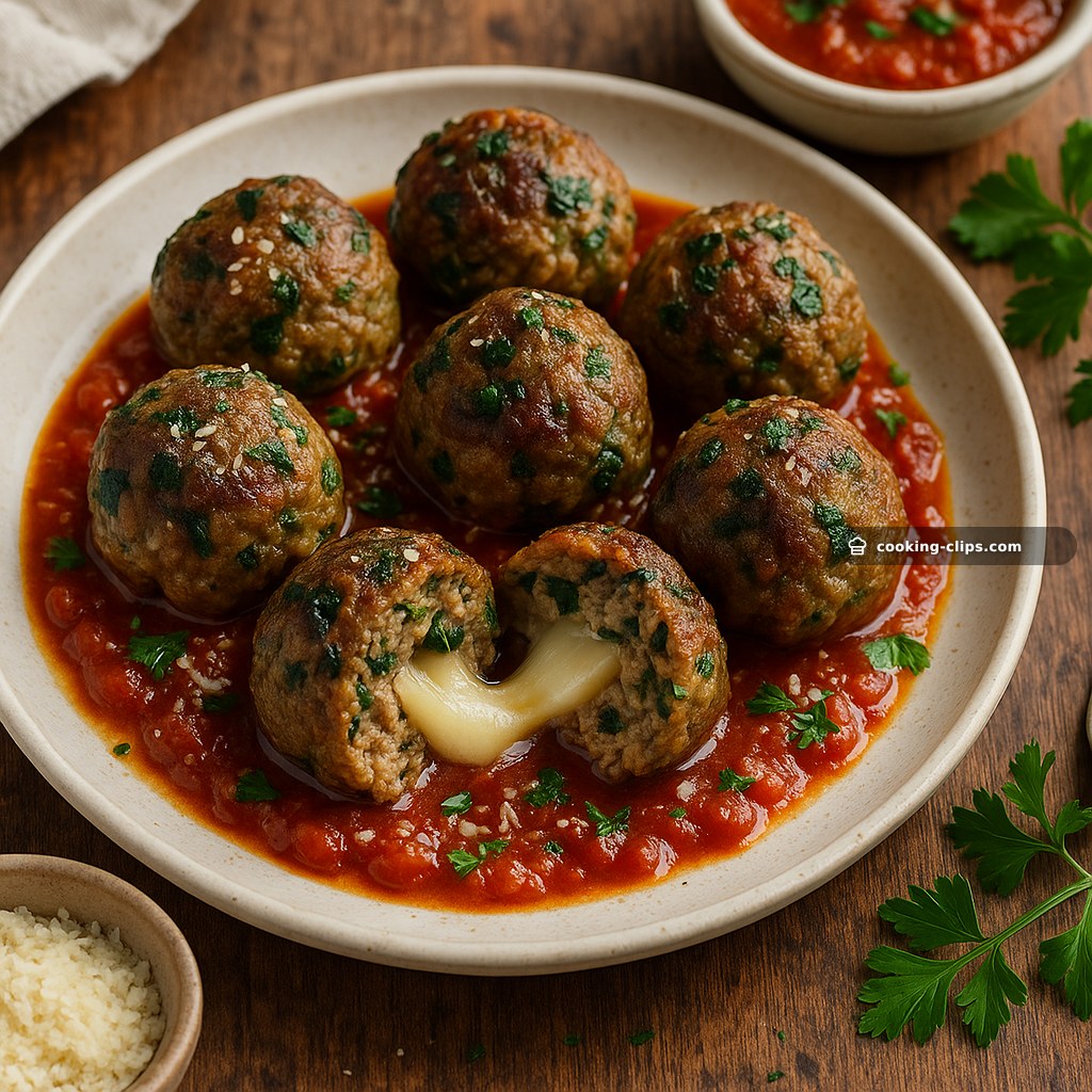 Spinach-Garlic Mozzarella-Stuffed Meatballs — Dinner recipe