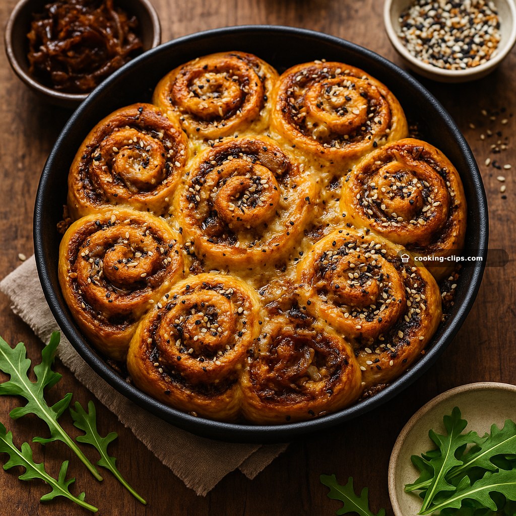 Vegemite, Cheddar & Chive Scrolls (with Honey-Mustard Butter) — Snack recipe
