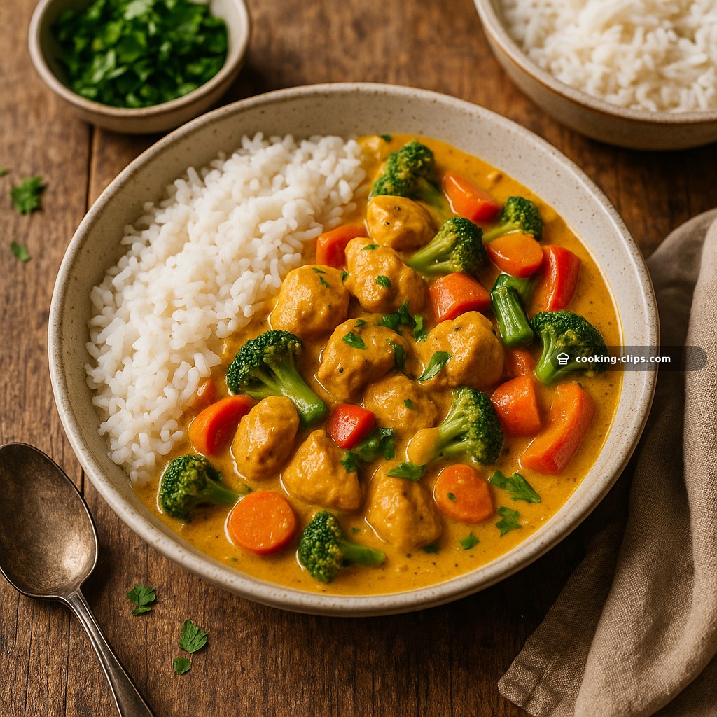 Creamy Coconut Chicken Curry with Rice & Veges — Dinner recipe