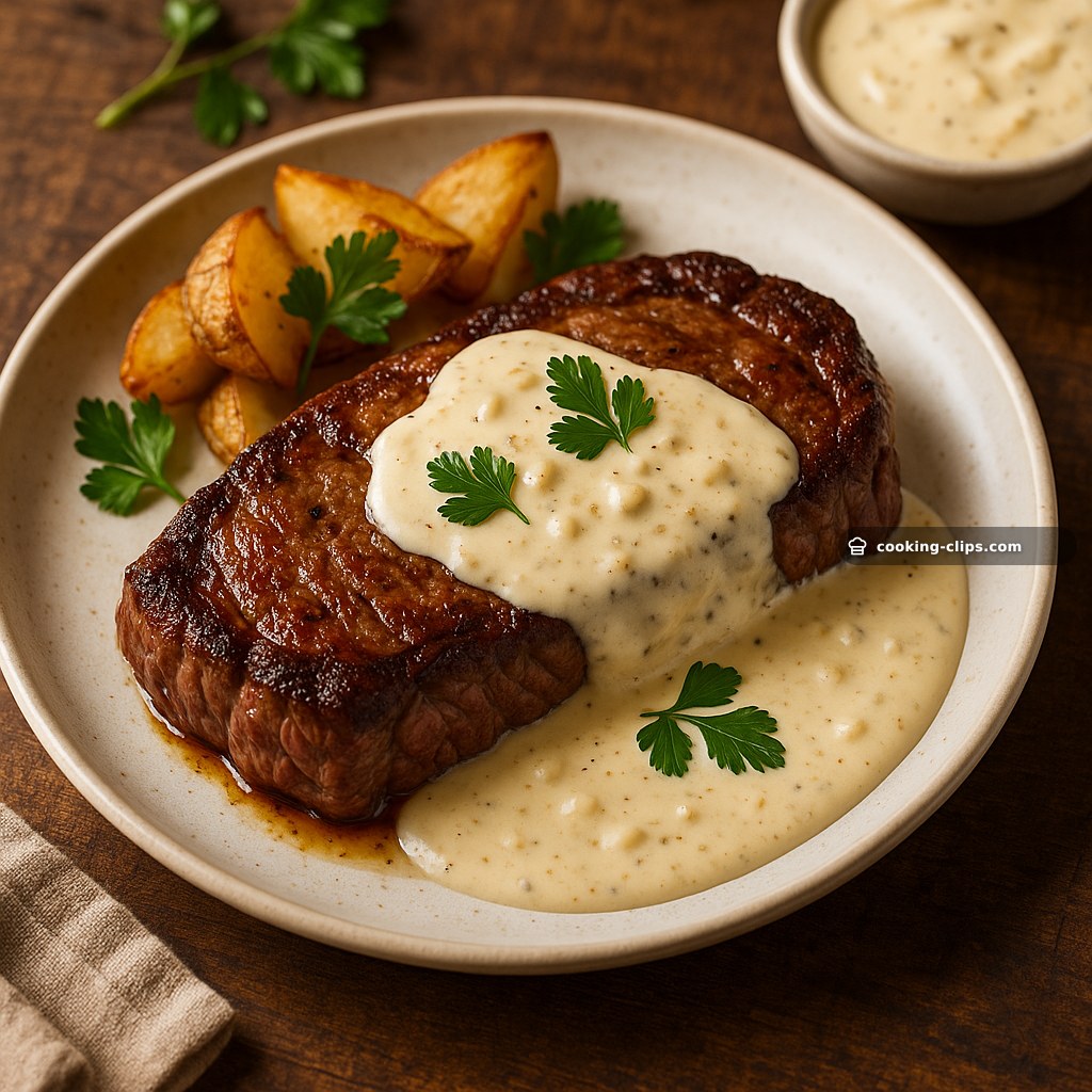 Juicy Steak with Creamy Garlic Sauce — Dinner recipe