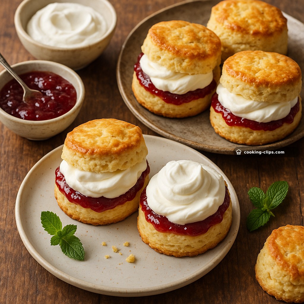 Big Fluffy Cream Scones with Jam & Fresh Cream — Snack recipe